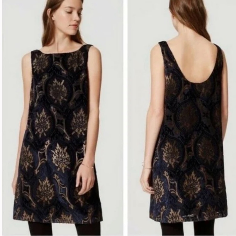 Loft Velvet dress gold pattern